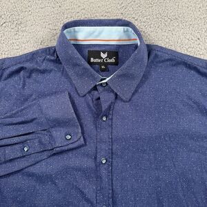 Butter Cloth Shirt Mens XL Blue‎ Long Sleeve Button Up Cotton Stretch